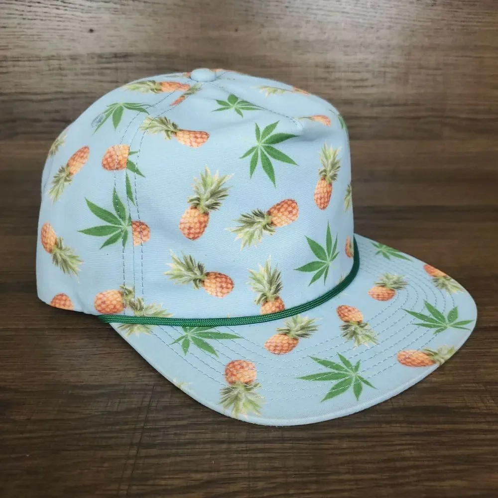 Tropical Pineapple Strapback Hat Cap Light Blue Rope Bill Green‎ Leaf New